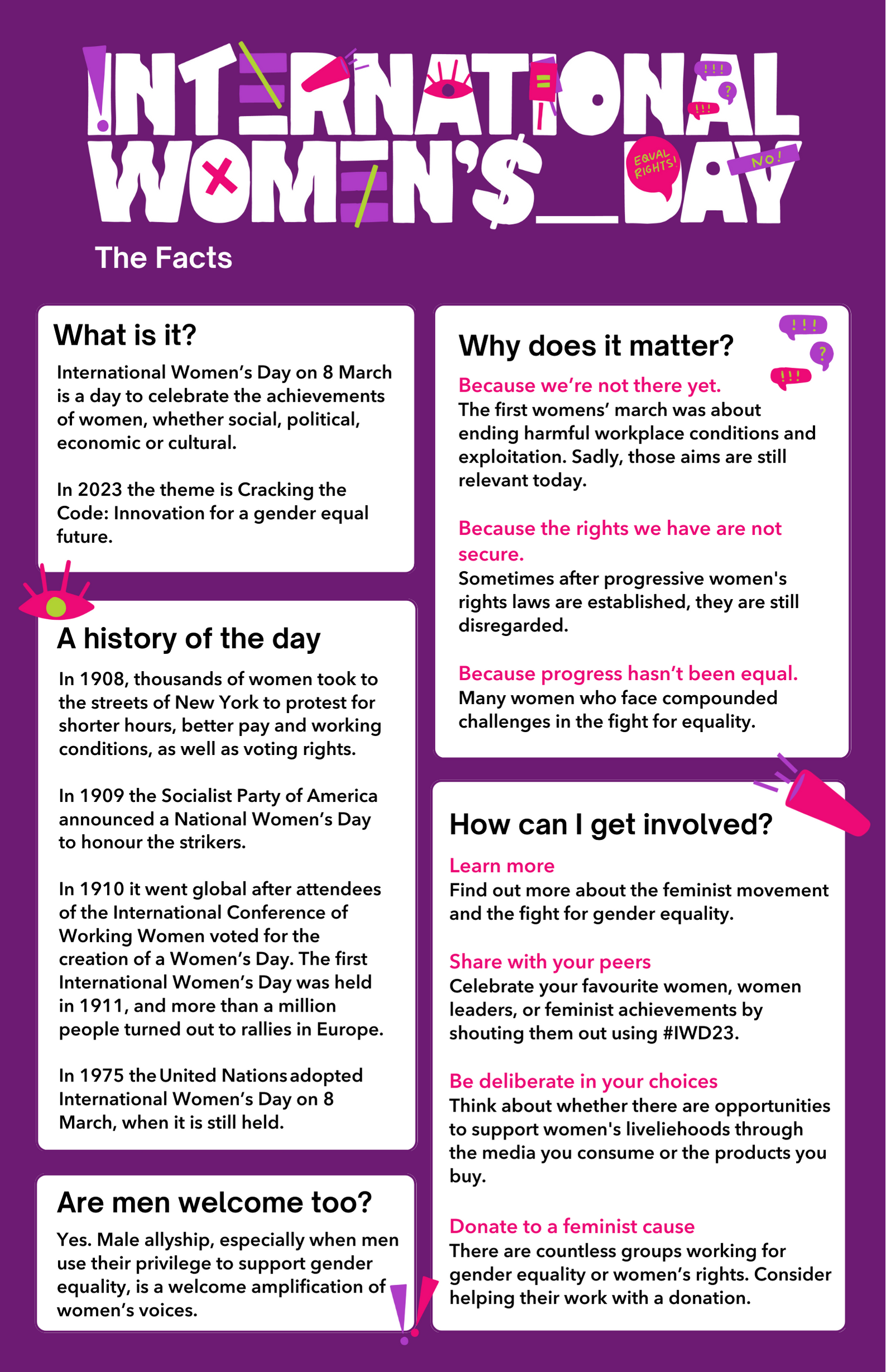 Cover of a factsheet with text boxes on a purple background