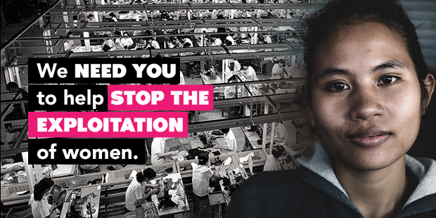 A woman with a thoughtful expression with a background of garment workers in a factory