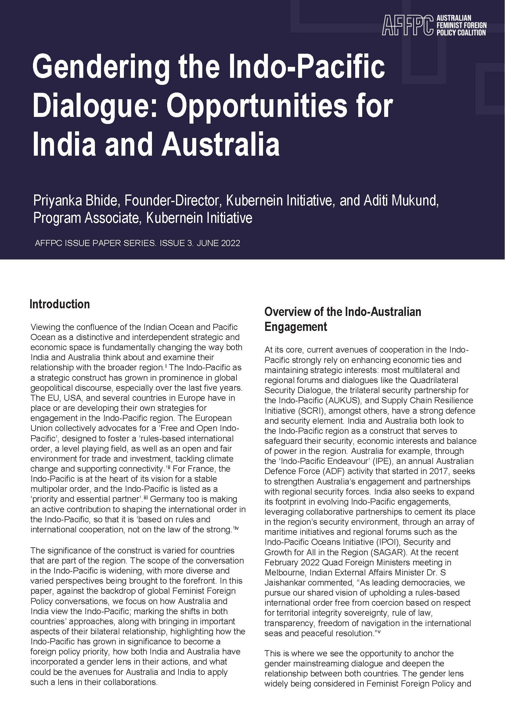 Cover page of the AFFPC issues paper document