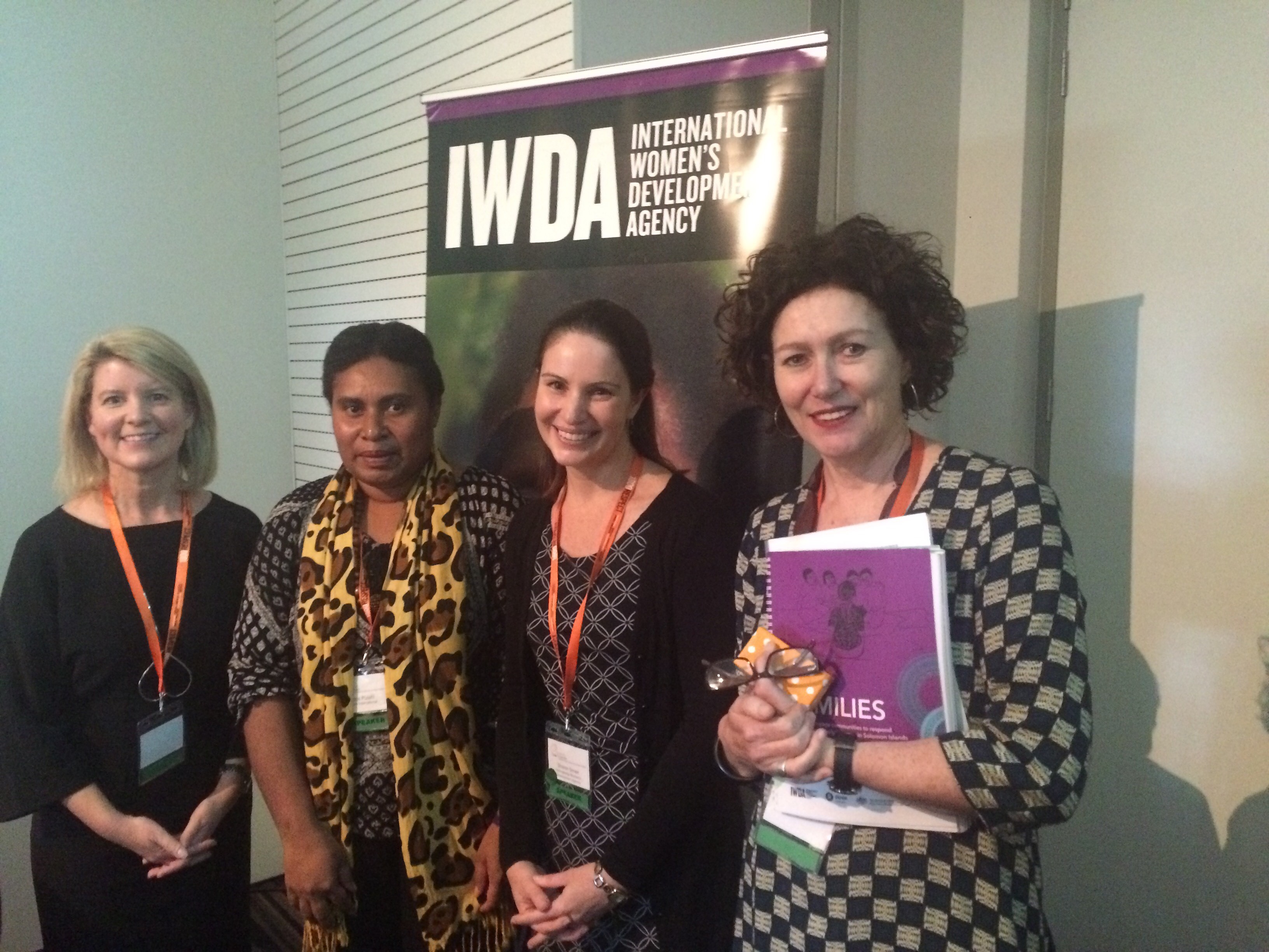 Natasha Stott Despoja, Ambassador for Women and Girls, Doris Puiahi from Oxfam Safe Families project in Solomon Islands, and IWDA's Sharon Smee and Felicity Rourke. Photo: Steph Lusby