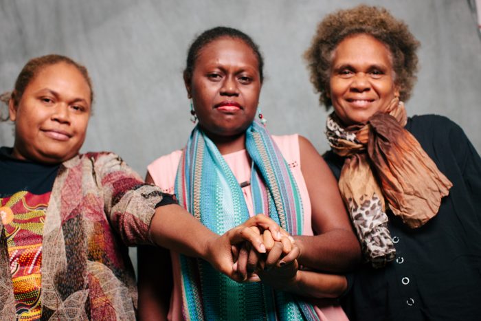 Loisy Auariri Wate of West ‘Are’Are Rokotanikeni Association, Donna Makini of Women's Rights Action Movement, and Alice Aruhe’eta Pollard of West ‘Are’Are Rokotanikeni Association. Photo: Gemma Carr