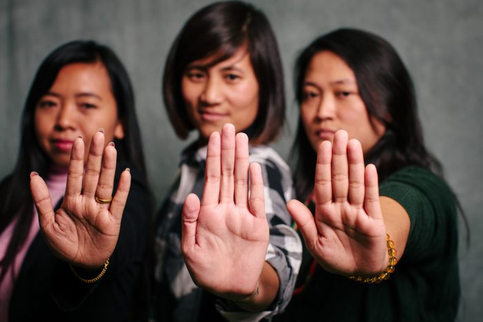 Lway Moe Kham of Palaung Women's Organisation, Boe Cho of Women’s League of Burma, and Julia Marip of Women's League of Burma. Photo: Gemma Carr