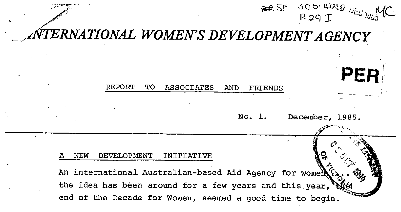 Black and white scanned copy of IWDA report from 1985