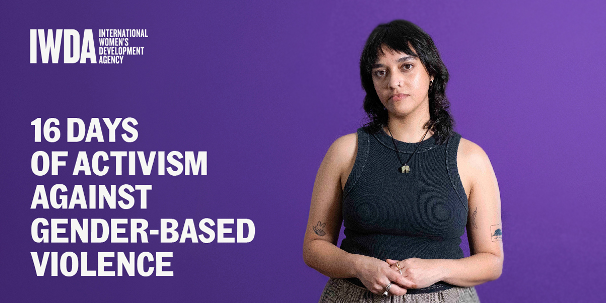 16 Days of Activism against Gender based violence. Young woman looks seriously at the camera