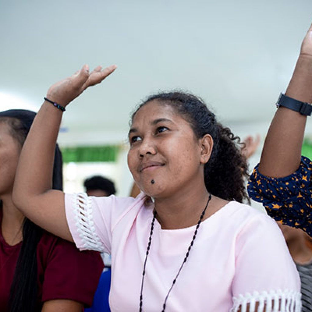 women take part in a gender-based violence prevention workshop run by Alola Foundation.