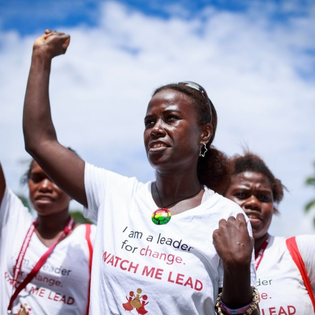 Participants march at the Bougainville Young Women's Leadership Forum.