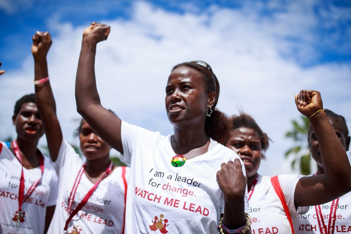 Participants march at the Bougainville Young Women's Leadership Forum.