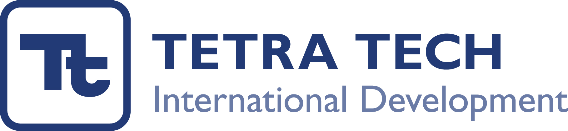 Tetra Tech International Development Logo, Blue Text on white background
