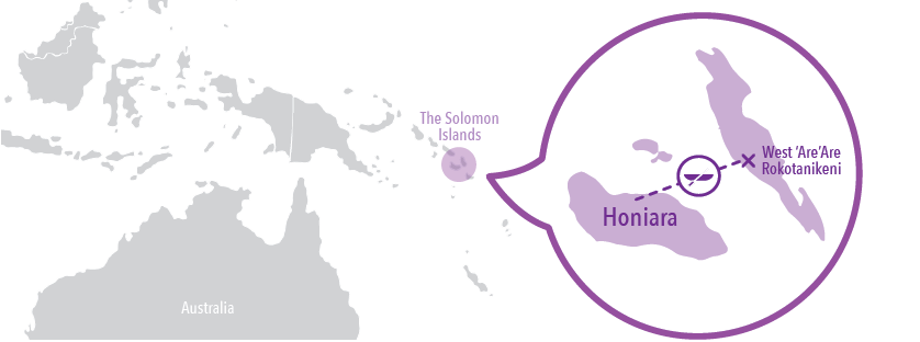 Map of Solomon Islands with highlight on Honiara on the main island