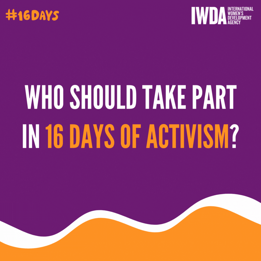 Who should take part in 16 days of activism