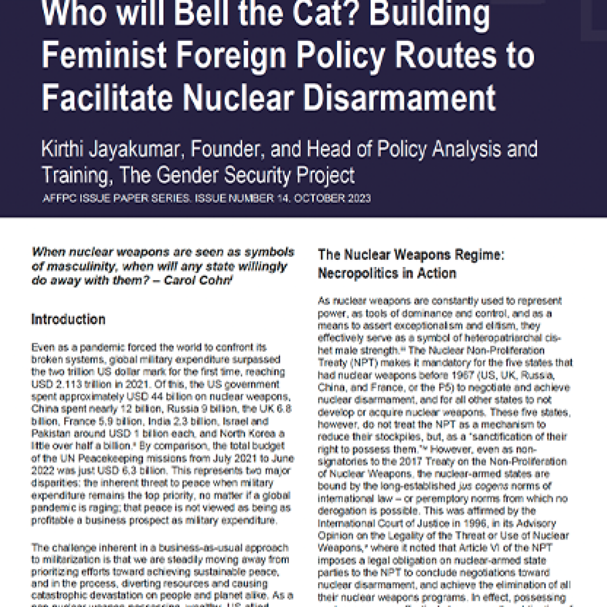 Who will bell the cat - Nucleur disarmament and FFP