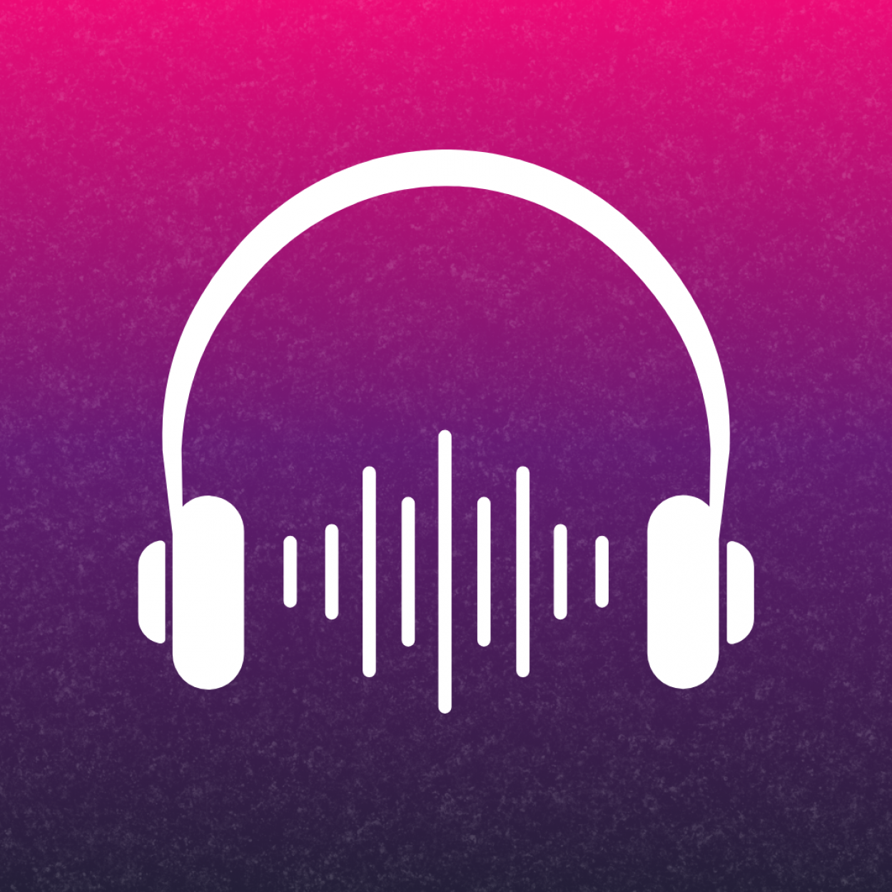 illustration of headphones with sound waves on pink and purple background