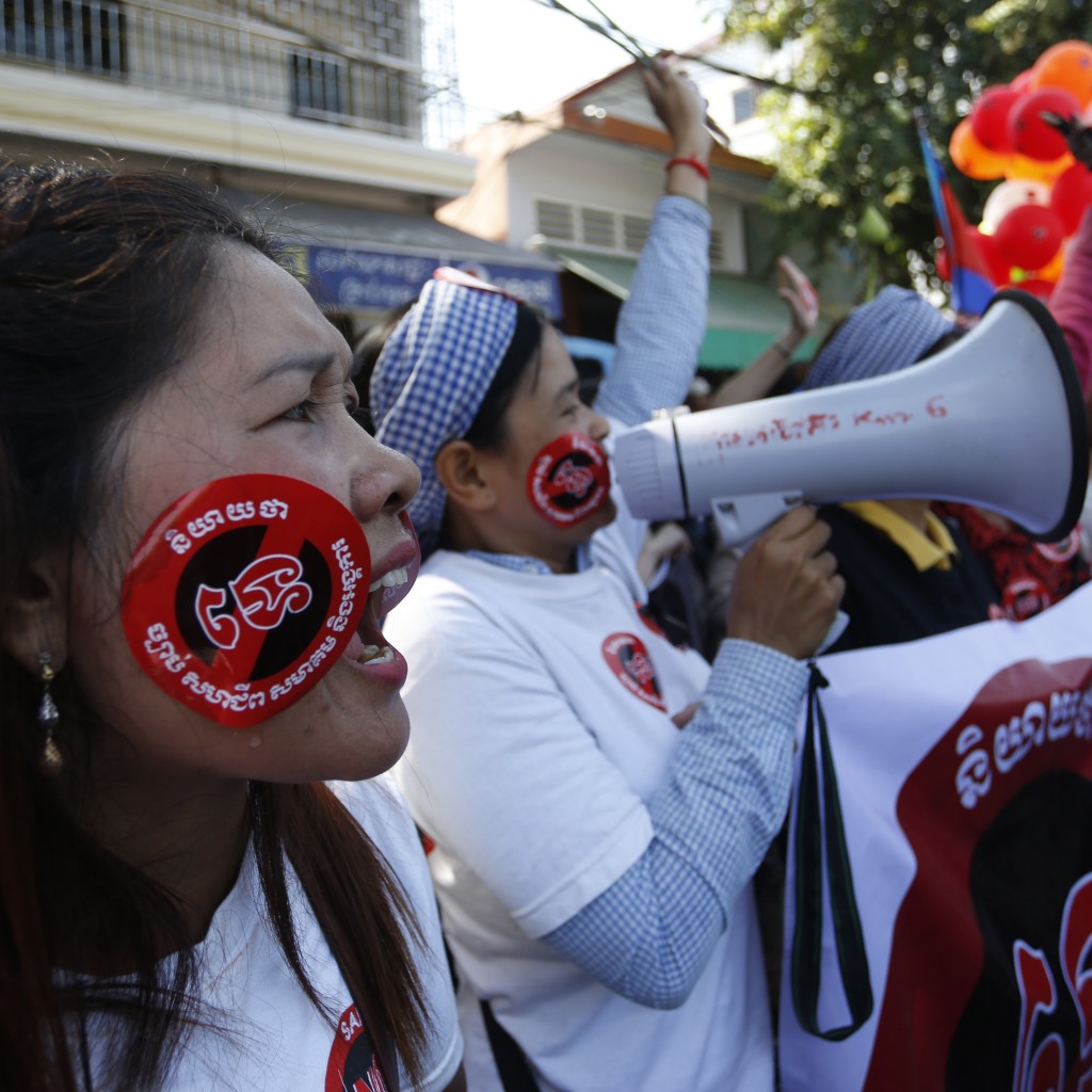 Women protest against new law in Cambodia. Photo: Siv Channa/The Cambodia Daily