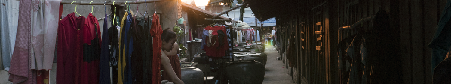 Image of women's place of work in a garment factory in Cambodia.