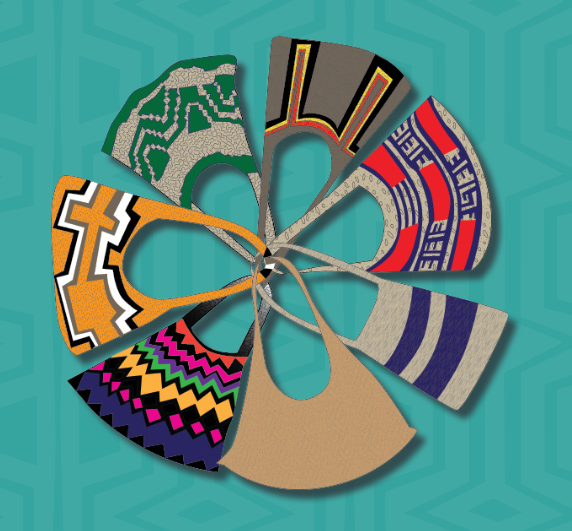 An illustration of interconnected Bilum bags representing the interconnected PNG women’s movement.