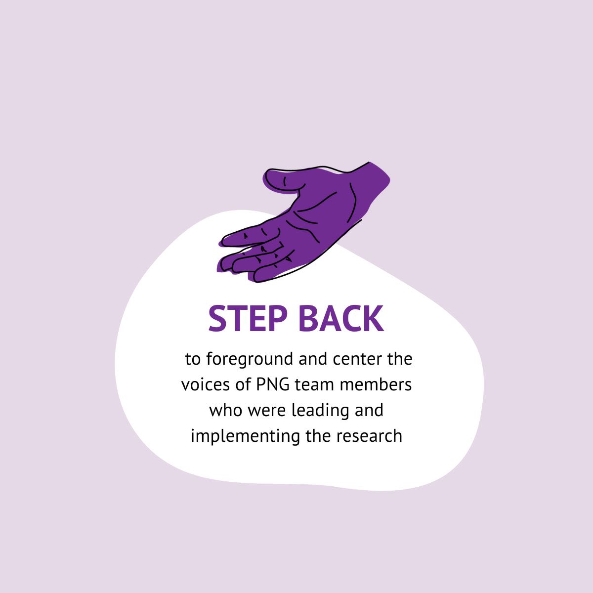 Step back to foreground and centre the voices of PNG team members who were leading and implementing the research