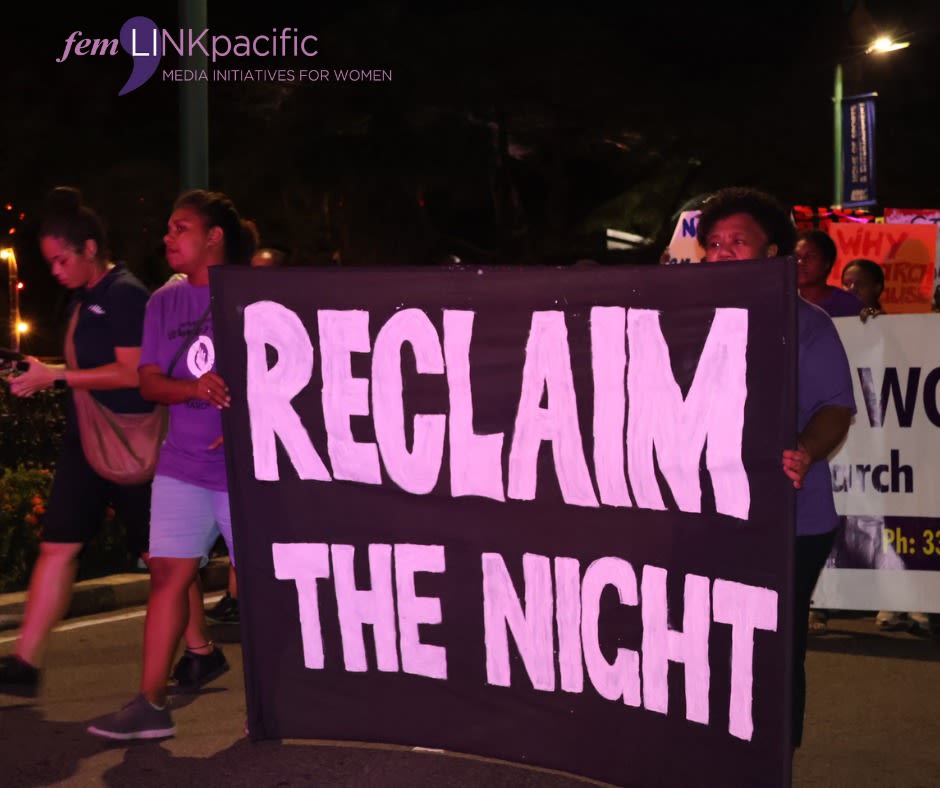 People marching through the streets of Suva for the yearly 'Reclaim the Night' march organised by Fiji Women's Crisis Centre/