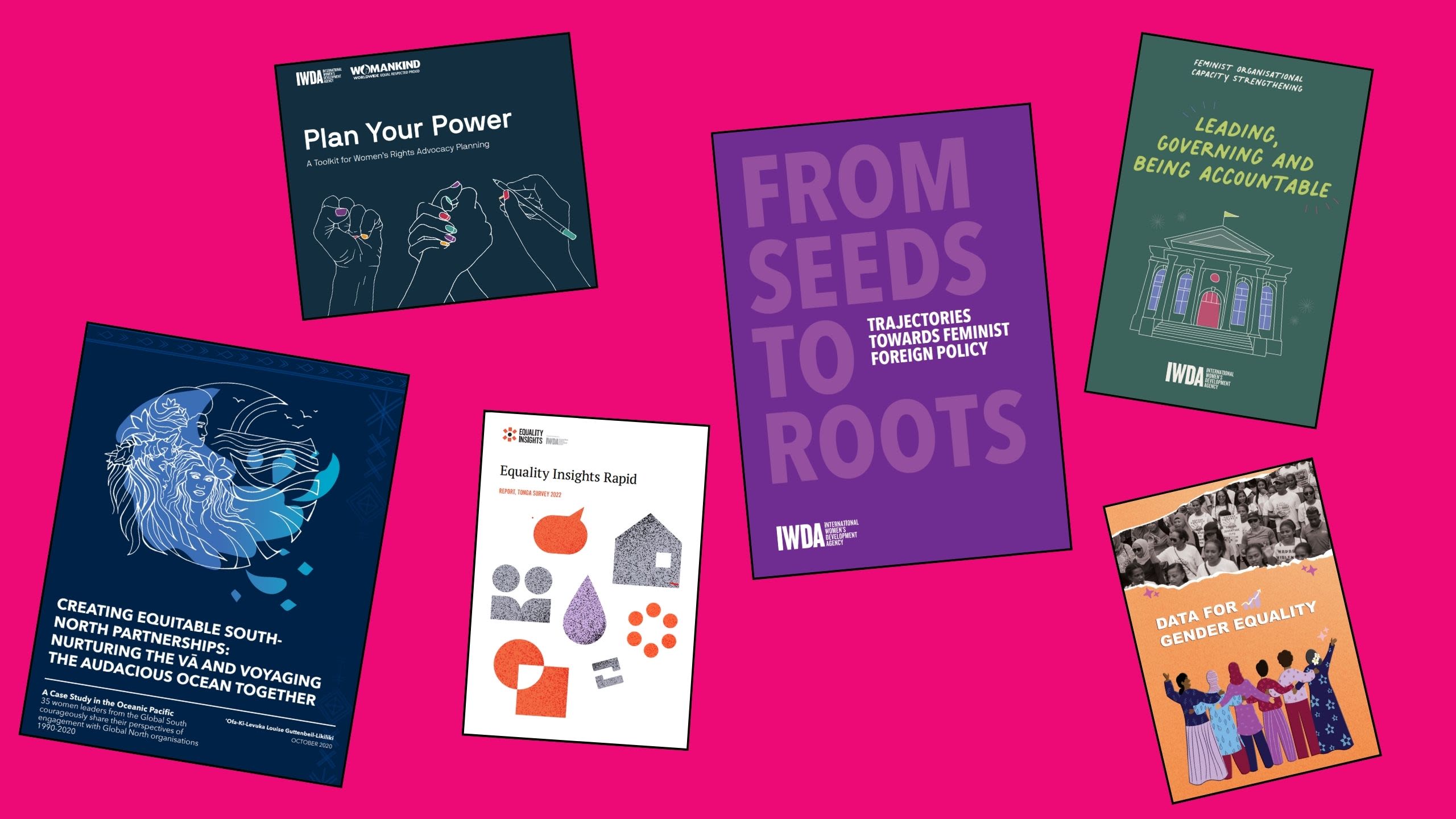 A collage of IWDA's and Equality Insights' different reports, publications and toolkits.