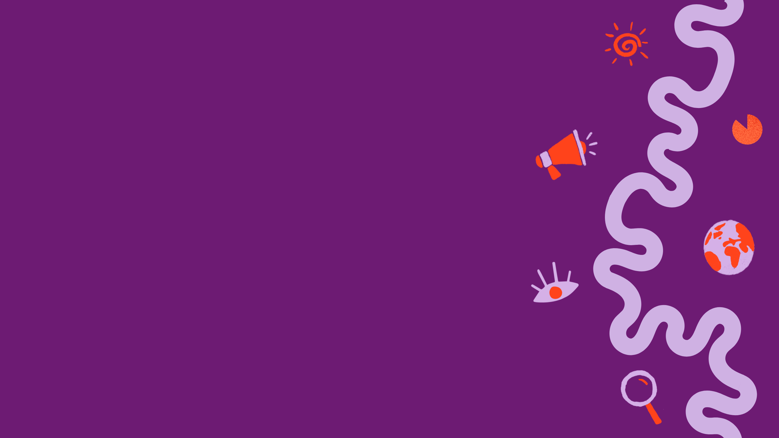 Purple background with lavender squiggle with icons representing data and the environment