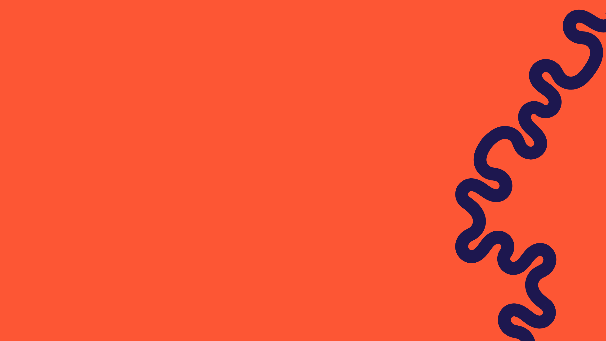 Orange background with a navy swiggle